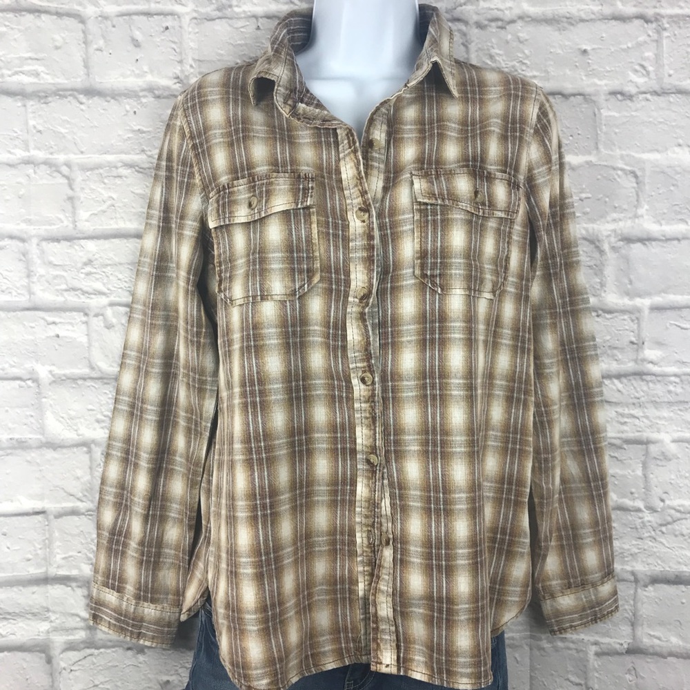 🌼NWOT UO BDG Flannel Button Down Shirt Tan Brown